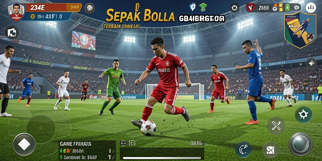 Gameplay 234E dengan aksi sepak bola yang memukau dan seru.