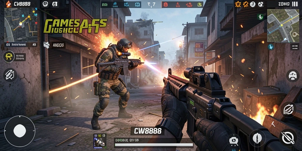 Screenshot gameplay CW8888 menampilkan aksi FPS yang mendebarkan.
