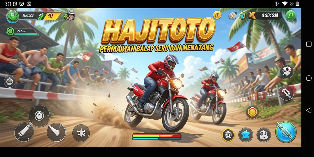 Screenshot gameplay <strong>HAJITOTO</strong> menunjukkan balapan yang mendebarkan dan penuh aksi.