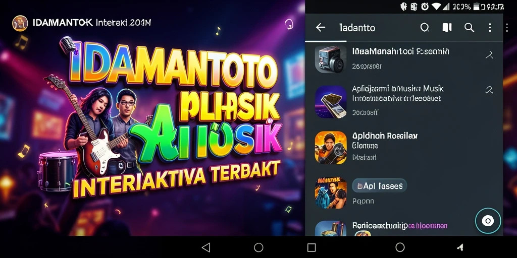 Screenshot gameplay interaktif aplikasi musik IDAMANTOTO yang menampilkan alat musik virtual.